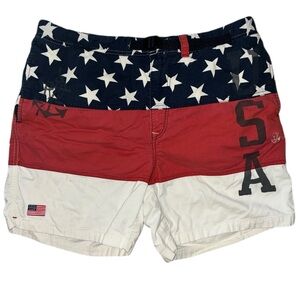 Polo Ralph Lauren USA Yacht Club Shorts XL 36 Navy Red Star Flag 6” Inseam